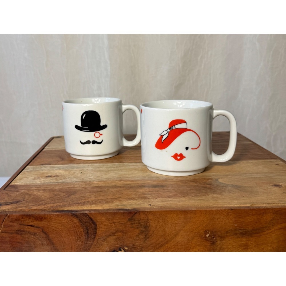 Vintage Punto Zero Spain Porcelain Couple Mugs Valentin Valentine Retro